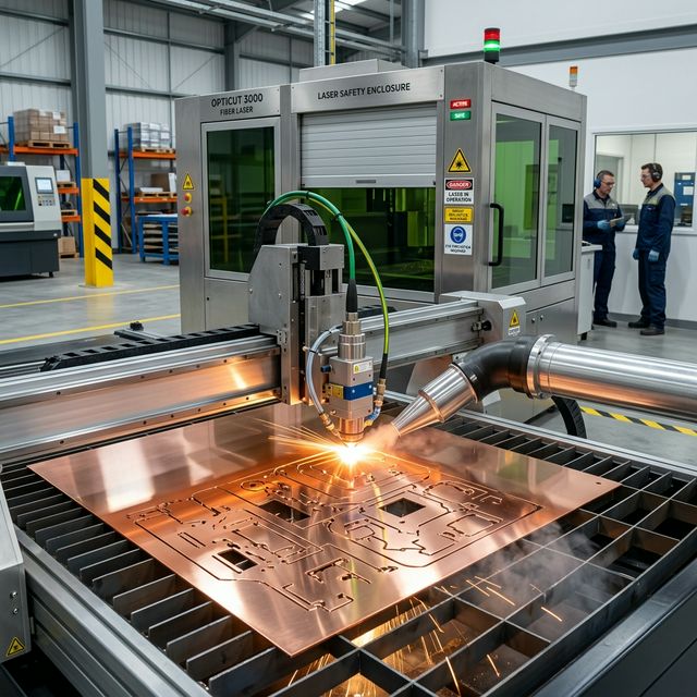 Fiber Laser vs. CO2 Laser: The Engineering and ROI Comparison Fiber laser safely cutting highly reflective copper sheet without optic damage.