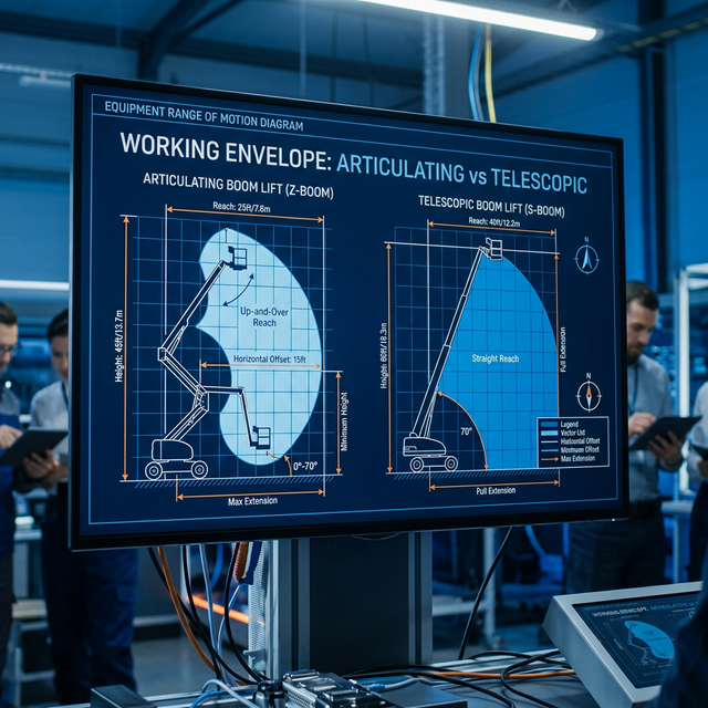 Working envelope diagram comparison between articulating and telescopic booms