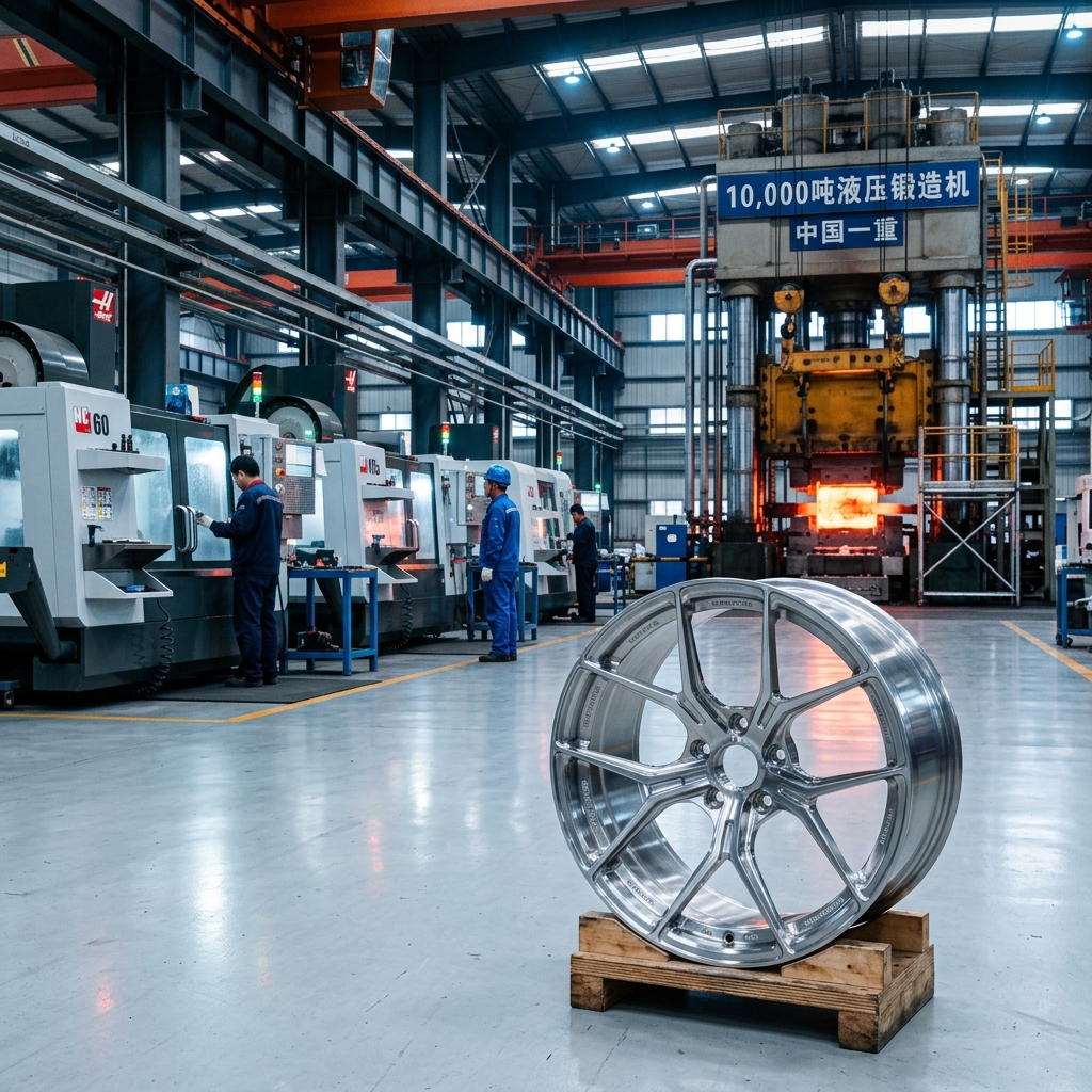 Modern forged aluminum wheel manufacturing facility in China with CNC machining and heat treatment production line